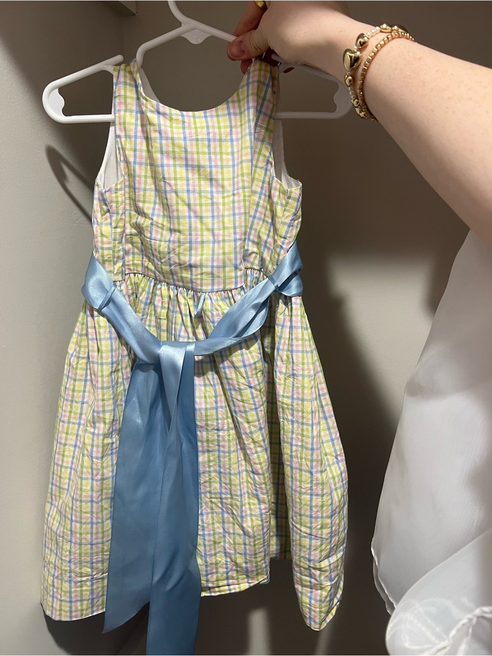 Pastel Plaid Sleeveless Dress with Light Blue Sash toddler girl